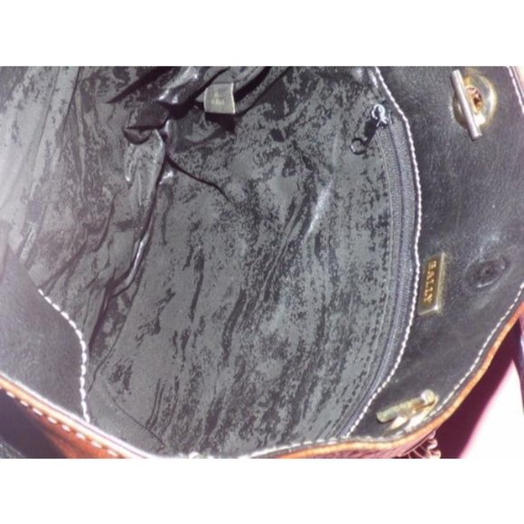 Vintage Bally Black Pebbled With Smooth Brown Leather Satchel - Picture 3 of 9